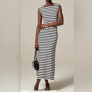 J. Crew Navy & White Striped Rib Knit Boatneck Midi Dress Medium